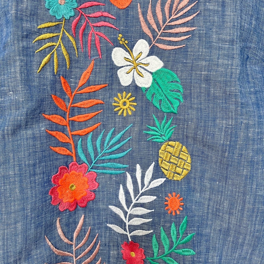 Talbots Blue background Embroidered Tropical Desi… - image 5